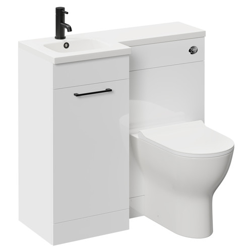 Napoli Combination Gloss White 900mm Vanity Unit Toilet Suite with Left Hand L Shaped 1 Tap Hole Round Basin and Single Door with Matt Black Handle Left Hand Side View