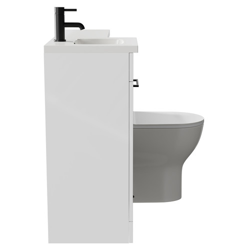 Napoli Combination Gloss White 900mm Vanity Unit Toilet Suite with Left Hand L Shaped 1 Tap Hole Round Basin and Single Door with Matt Black Handle Side on View