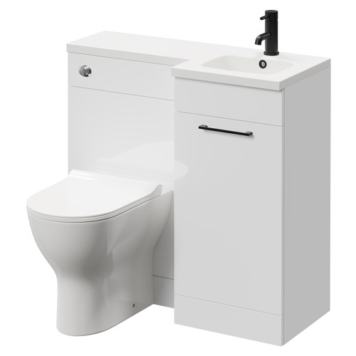 Napoli Combination Gloss White 900mm Vanity Unit Toilet Suite with Right Hand L Shaped 1 Tap Hole Round Basin and Single Door with Matt Black Handle Right Hand Side View