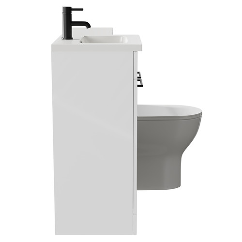 Napoli Combination Gloss White 1000mm Vanity Unit Toilet Suite with Left Hand L Shaped 1 Tap Hole Round Basin and 2 Doors with Matt Black Handles Side on View