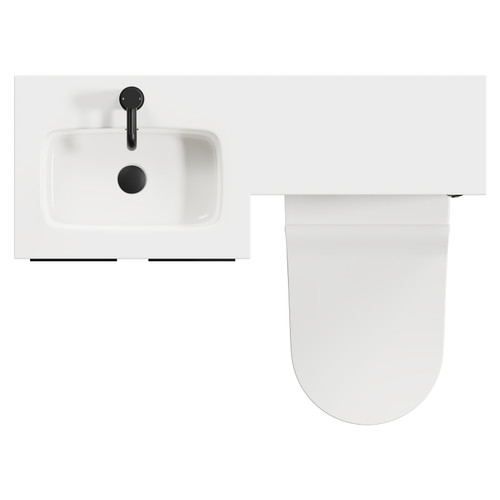 Napoli Combination Gloss White 1000mm Vanity Unit Toilet Suite with Left Hand L Shaped 1 Tap Hole Round Basin and 2 Doors with Matt Black Handles Top View From Above