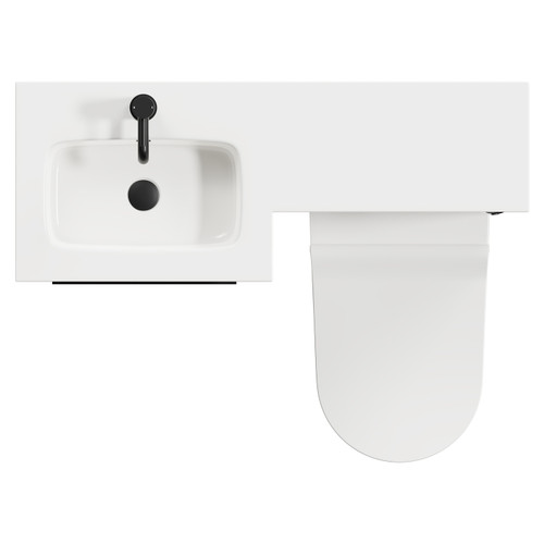 Napoli Combination Gloss White 1000mm Vanity Unit Toilet Suite with Left Hand L Shaped 1 Tap Hole Round Basin and 2 Drawers with Matt Black Handles Top View From Above