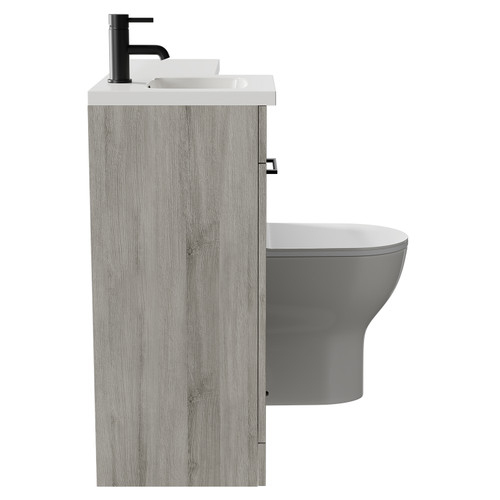 Napoli Combination Molina Ash 900mm Vanity Unit Toilet Suite with Left Hand L Shaped 1 Tap Hole Round Basin and Single Door with Matt Black Handle Side on View