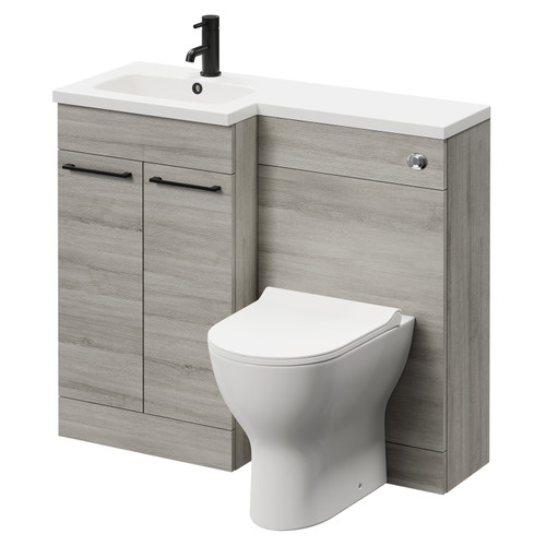 Napoli Combination Molina Ash 1000mm Vanity Unit Toilet Suite with Left Hand L Shaped 1 Tap Hole Round Basin and 2 Doors with Matt Black Handles Right Hand Side View