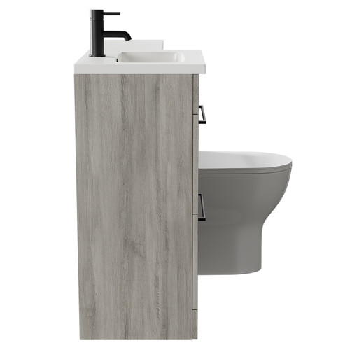 Napoli Combination Molina Ash 1000mm Vanity Unit Toilet Suite with Left Hand L Shaped 1 Tap Hole Round Basin and 2 Drawers with Matt Black Handles Side on View