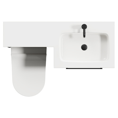 Napoli Combination Molina Ash 1100mm Vanity Unit Toilet Suite with Right Hand L Shaped 1 Tap Hole Round Basin and 2 Drawers with Matt Black Handles Top View From Above