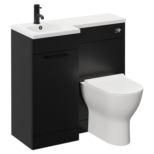 Napoli Combination Nero Oak 900mm Vanity Unit Toilet Suite with Left Hand L Shaped 1 Tap Hole Round Basin and Single Door with Matt Black Handle Left Hand Side View
