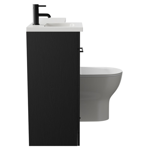 Napoli Combination Nero Oak 900mm Vanity Unit Toilet Suite with Left Hand L Shaped 1 Tap Hole Round Basin and Single Door with Matt Black Handle Side on View