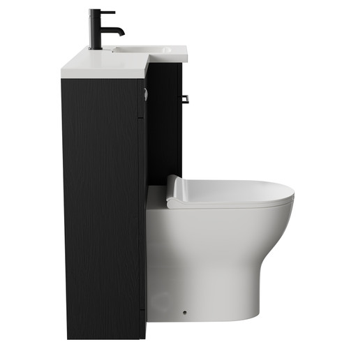 Napoli Combination Nero Oak 900mm Vanity Unit Toilet Suite with Right Hand L Shaped 1 Tap Hole Round Basin and Single Door with Matt Black Handle Side on View