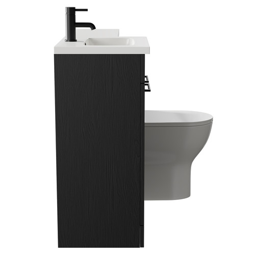 Napoli Combination Nero Oak 1000mm Vanity Unit Toilet Suite with Left Hand L Shaped 1 Tap Hole Round Basin and 2 Doors with Matt Black Handles Side on View