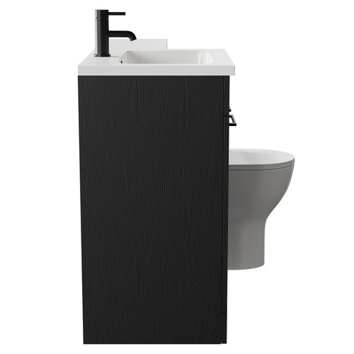 Napoli Combination Nero Oak 1100mm Vanity Unit Toilet Suite with Left Hand L Shaped 1 Tap Hole Round Basin and 2 Doors with Matt Black Handles Side on View