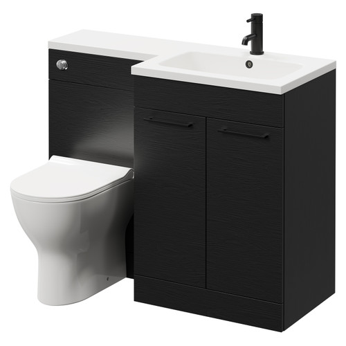 Napoli Combination Nero Oak 1100mm Vanity Unit Toilet Suite with Right Hand L Shaped 1 Tap Hole Round Basin and 2 Doors with Matt Black Handles Right Hand Side View