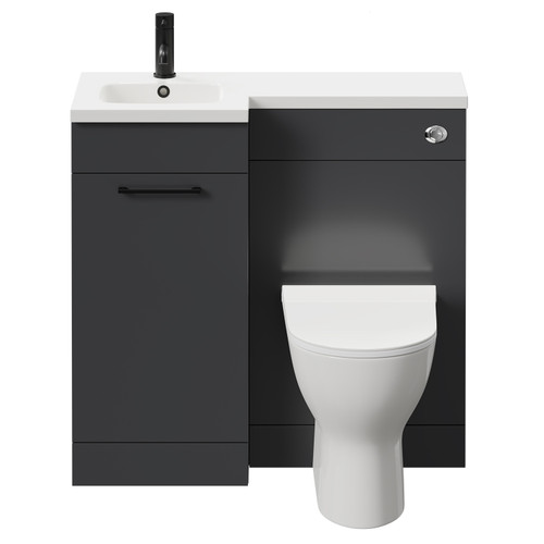 Napoli Combination Gloss Grey 900mm Vanity Unit Toilet Suite with Left Hand L Shaped 1 Tap Hole Round Basin and Single Door with Matt Black Handle Front View