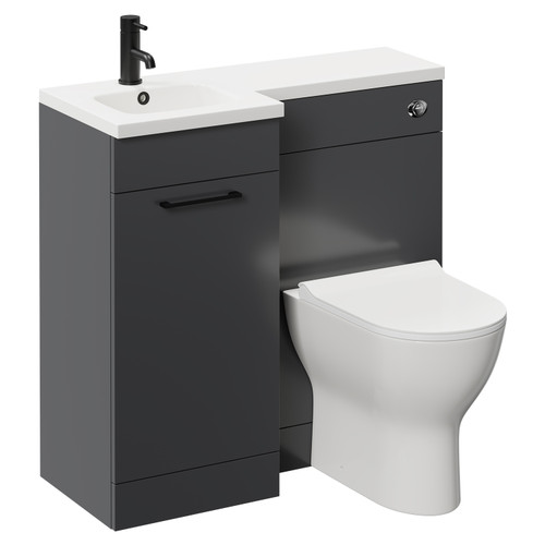 Napoli Combination Gloss Grey 900mm Vanity Unit Toilet Suite with Left Hand L Shaped 1 Tap Hole Round Basin and Single Door with Matt Black Handle Left Hand Side View