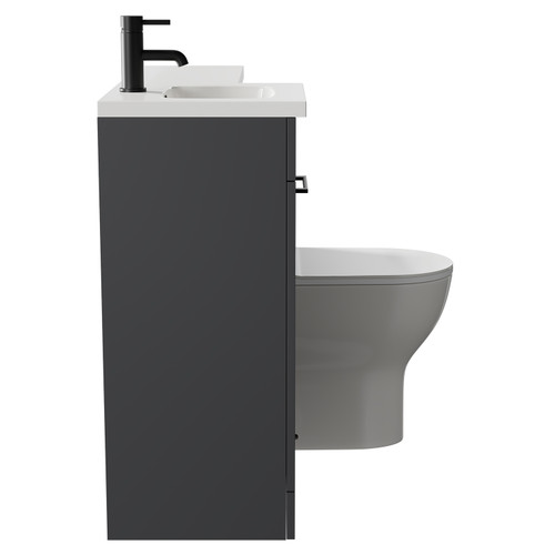 Napoli Combination Gloss Grey 900mm Vanity Unit Toilet Suite with Left Hand L Shaped 1 Tap Hole Round Basin and Single Door with Matt Black Handle Side on View