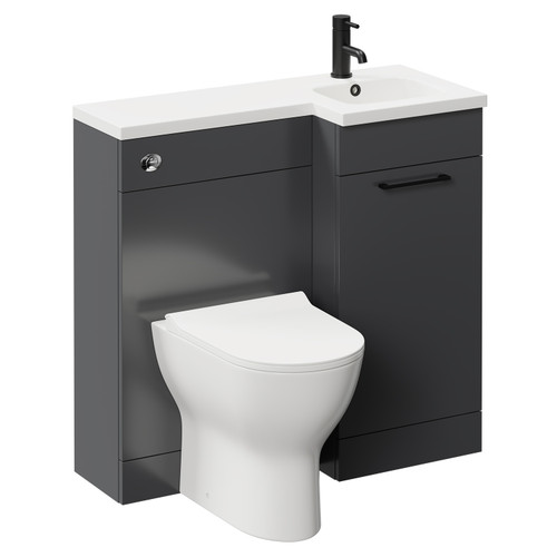 Napoli Combination Gloss Grey 900mm Vanity Unit Toilet Suite with Right Hand L Shaped 1 Tap Hole Round Basin and Single Door with Matt Black Handle Left Hand Side View
