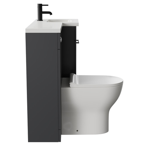 Napoli Combination Gloss Grey 900mm Vanity Unit Toilet Suite with Right Hand L Shaped 1 Tap Hole Round Basin and Single Door with Matt Black Handle Side on View