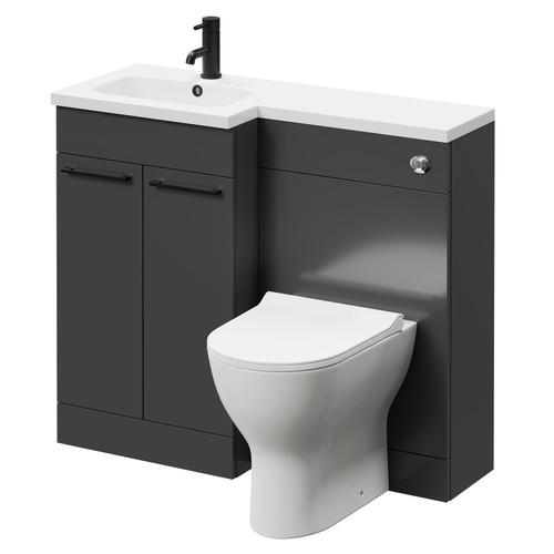 Napoli Combination Gloss Grey 1000mm Vanity Unit Toilet Suite with Left Hand L Shaped 1 Tap Hole Round Basin and 2 Doors with Matt Black Handles Right Hand Side View