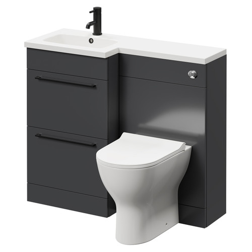 Napoli Combination Gloss Grey 1000mm Vanity Unit Toilet Suite with Left Hand L Shaped 1 Tap Hole Round Basin and 2 Drawers with Matt Black Handles Right Hand Side View