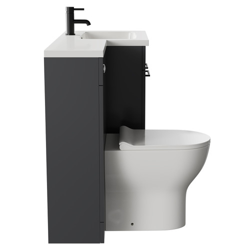 Napoli Combination Gloss Grey 1100mm Vanity Unit Toilet Suite with Right Hand L Shaped 1 Tap Hole Round Basin and 2 Doors with Matt Black Handles Side on View