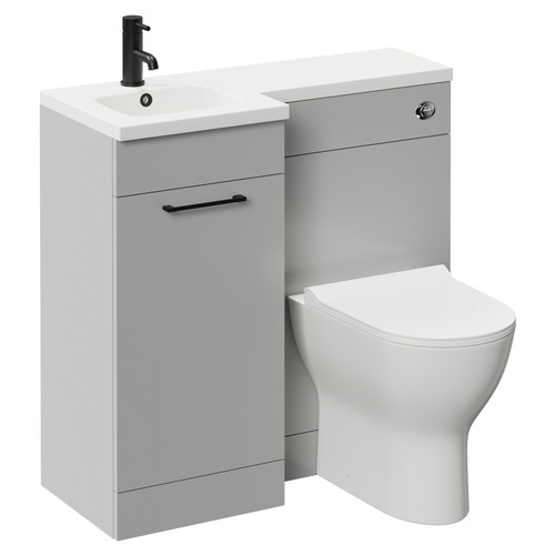 Napoli Combination Gloss Grey Pearl 900mm Vanity Unit Toilet Suite with Left Hand L Shaped 1 Tap Hole Round Basin and Single Door with Matt Black Handle Left Hand Side View