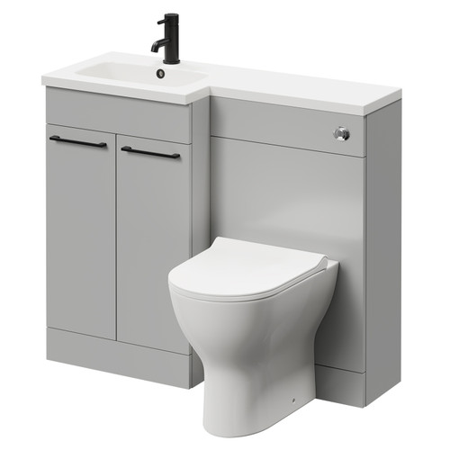 Napoli Combination Gloss Grey Pearl 1000mm Vanity Unit Toilet Suite with Left Hand L Shaped 1 Tap Hole Round Basin and 2 Doors with Matt Black Handles Right Hand Side View