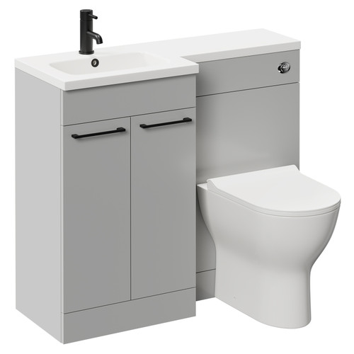 Napoli Combination Gloss Grey Pearl 1000mm Vanity Unit Toilet Suite with Left Hand L Shaped 1 Tap Hole Round Basin and 2 Doors with Matt Black Handles Left Hand Side View