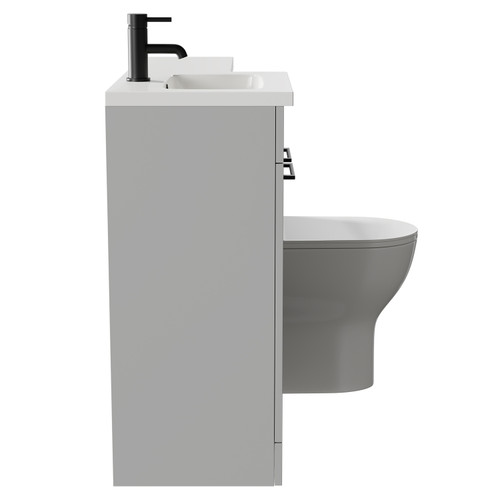Napoli Combination Gloss Grey Pearl 1000mm Vanity Unit Toilet Suite with Left Hand L Shaped 1 Tap Hole Round Basin and 2 Doors with Matt Black Handles Side on View