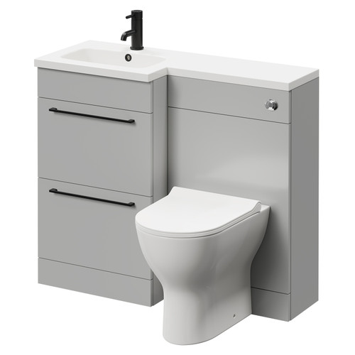 Napoli Combination Gloss Grey Pearl 1000mm Vanity Unit Toilet Suite with Left Hand L Shaped 1 Tap Hole Round Basin and 2 Drawers with Matt Black Handles Right Hand Side View