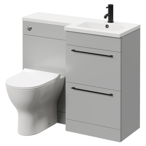 Napoli Combination Gloss Grey Pearl 1000mm Vanity Unit Toilet Suite with Right Hand L Shaped 1 Tap Hole Round Basin and 2 Drawers with Matt Black Handles Right Hand Side View