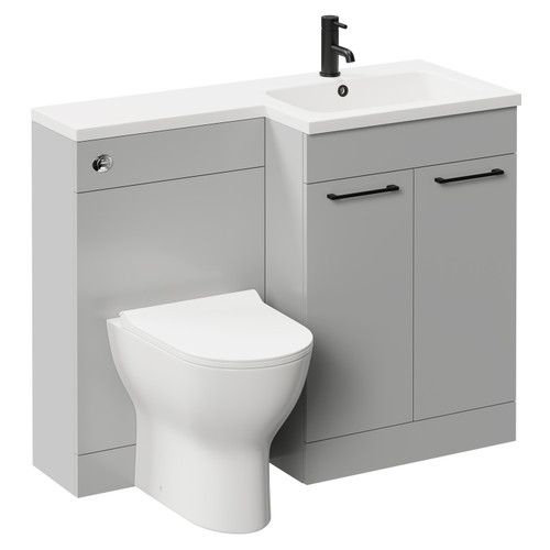 Napoli Combination Gloss Grey Pearl 1100mm Vanity Unit Toilet Suite with Right Hand L Shaped 1 Tap Hole Round Basin and 2 Doors with Matt Black Handles Left Hand Side View