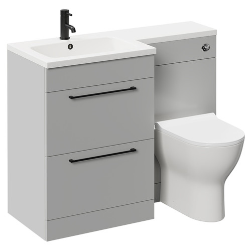 Napoli Combination Gloss Grey Pearl 1100mm Vanity Unit Toilet Suite with Left Hand L Shaped 1 Tap Hole Round Basin and 2 Drawers with Matt Black Handles Left Hand Side View