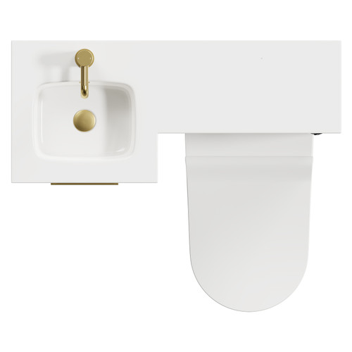 Napoli Combination Gloss White 900mm Vanity Unit Toilet Suite with Left Hand L Shaped 1 Tap Hole Round Basin and Single Door with Brushed Brass Handle Top View From Above