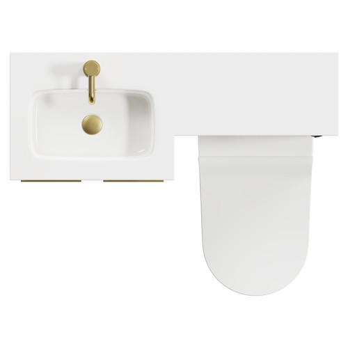 Napoli Combination Gloss White 1000mm Vanity Unit Toilet Suite with Left Hand L Shaped 1 Tap Hole Round Basin and 2 Doors with Brushed Brass Handles Top View From Above