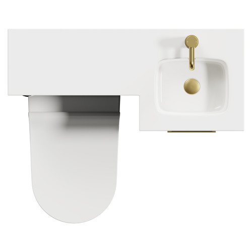 Napoli Combination Gloss Grey 900mm Vanity Unit Toilet Suite with Right Hand L Shaped 1 Tap Hole Round Basin and Single Door with Brushed Brass Handle Top View From Above
