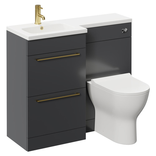 Napoli Combination Gloss Grey 1000mm Vanity Unit Toilet Suite with Left Hand L Shaped 1 Tap Hole Round Basin and 2 Drawers with Brushed Brass Handles Left Hand Side View