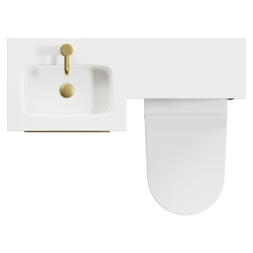 Napoli Combination Gloss Grey Pearl 1000mm Vanity Unit Toilet Suite with Left Hand L Shaped 1 Tap Hole Round Basin and 2 Drawers with Brushed Brass Handles Top View From Above