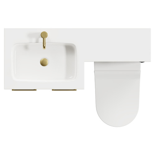 Napoli Combination Gloss Grey Pearl 1100mm Vanity Unit Toilet Suite with Left Hand L Shaped 1 Tap Hole Round Basin and 2 Doors with Brushed Brass Handles Top View From Above