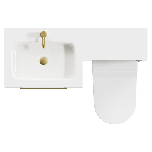 Napoli Combination Gloss Grey Pearl 1100mm Vanity Unit Toilet Suite with Left Hand L Shaped 1 Tap Hole Round Basin and 2 Drawers with Brushed Brass Handles Top View From Above