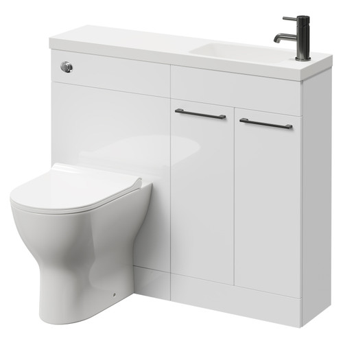 Napoli Combination Gloss White 1000mm Vanity Unit Toilet Suite with Slimline 1 Tap Hole Round Basin and 2 Doors with Gunmetal Grey Handles Right Hand Side View