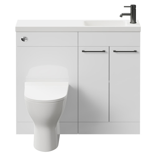 Napoli Combination Gloss White 1000mm Vanity Unit Toilet Suite with Slimline 1 Tap Hole Round Basin and 2 Doors with Gunmetal Grey Handles Front View