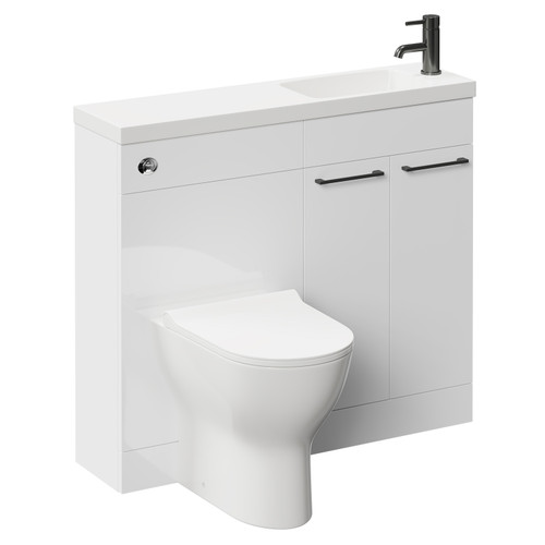 Napoli Combination Gloss White 1000mm Vanity Unit Toilet Suite with Slimline 1 Tap Hole Round Basin and 2 Doors with Gunmetal Grey Handles Left Hand Side View