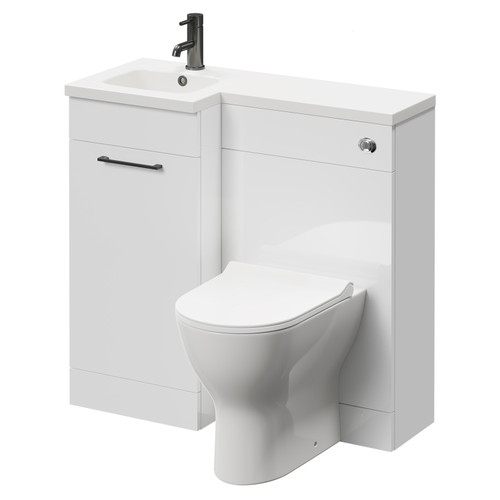 Napoli Combination Gloss White 900mm Vanity Unit Toilet Suite with Left Hand L Shaped 1 Tap Hole Round Basin and Single Door with Gunmetal Grey Handle Right Hand Side View