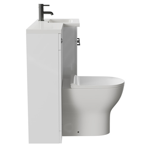 Napoli Combination Gloss White 1000mm Vanity Unit Toilet Suite with Right Hand L Shaped 1 Tap Hole Round Basin and 2 Doors with Gunmetal Grey Handles Side on View