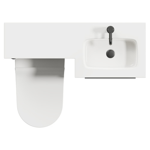 Napoli Combination Gloss White 1000mm Vanity Unit Toilet Suite with Right Hand L Shaped 1 Tap Hole Round Basin and 2 Drawers with Gunmetal Grey Handles Top View From Above