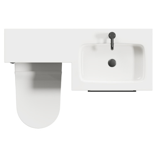 Napoli Combination Gloss White 1100mm Vanity Unit Toilet Suite with Right Hand L Shaped 1 Tap Hole Round Basin and 2 Drawers with Gunmetal Grey Handles Top View From Above