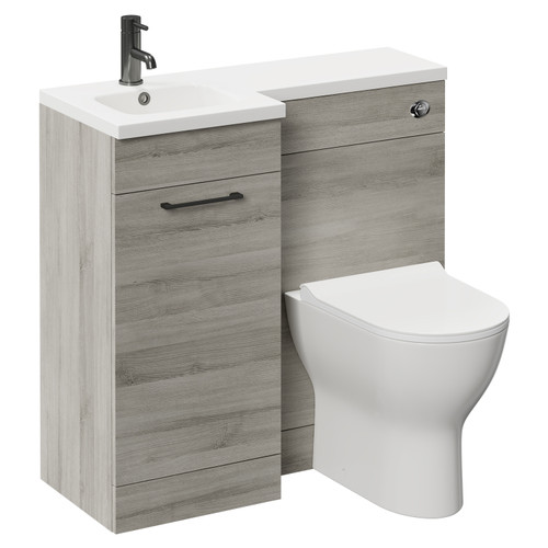 Napoli Combination Molina Ash 900mm Vanity Unit Toilet Suite with Left Hand L Shaped 1 Tap Hole Round Basin and Single Door with Gunmetal Grey Handle Left Hand Side View
