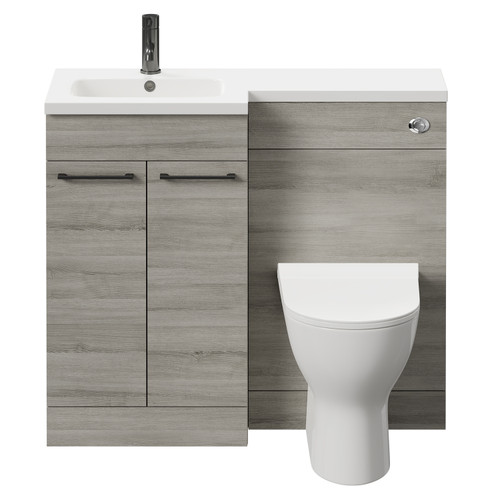 Napoli Combination Molina Ash 1000mm Vanity Unit Toilet Suite with Left Hand L Shaped 1 Tap Hole Round Basin and 2 Doors with Gunmetal Grey Handles Front View