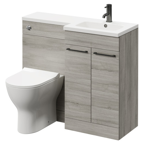 Napoli Combination Molina Ash 1000mm Vanity Unit Toilet Suite with Right Hand L Shaped 1 Tap Hole Round Basin and 2 Doors with Gunmetal Grey Handles Right Hand Side View