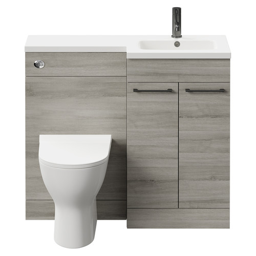 Napoli Combination Molina Ash 1000mm Vanity Unit Toilet Suite with Right Hand L Shaped 1 Tap Hole Round Basin and 2 Doors with Gunmetal Grey Handles Front View